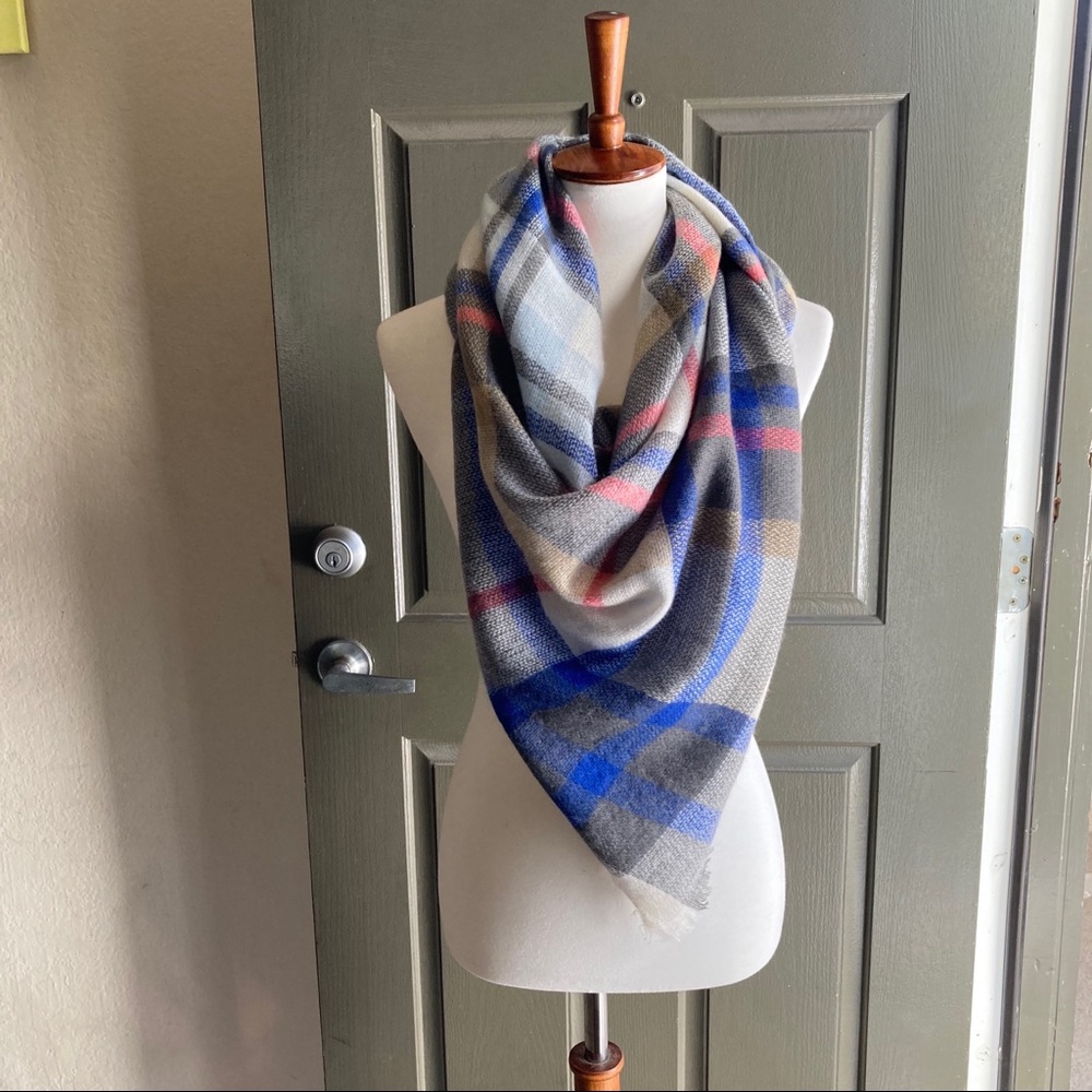Blue Black White Plaid Triangle Scarf Wrap